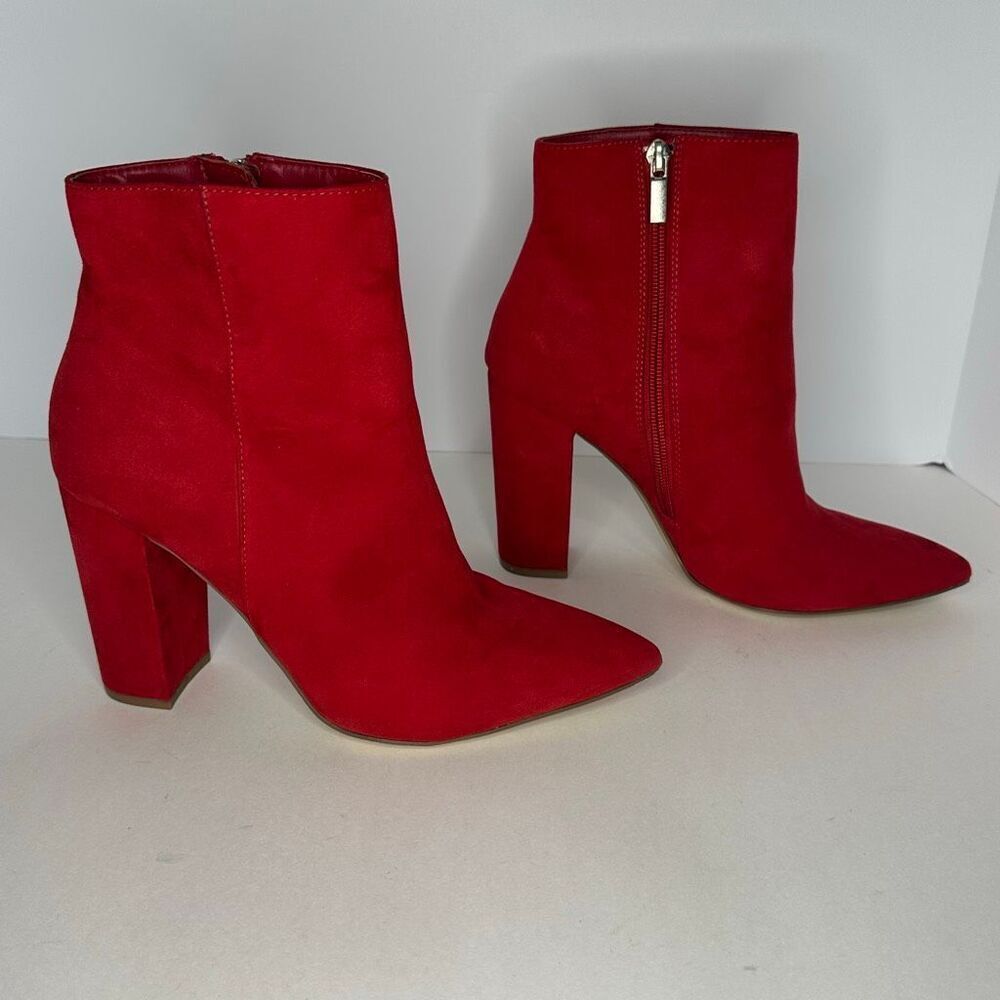 JustFab Red Block Heel Suede Boots | Women Size 8.5